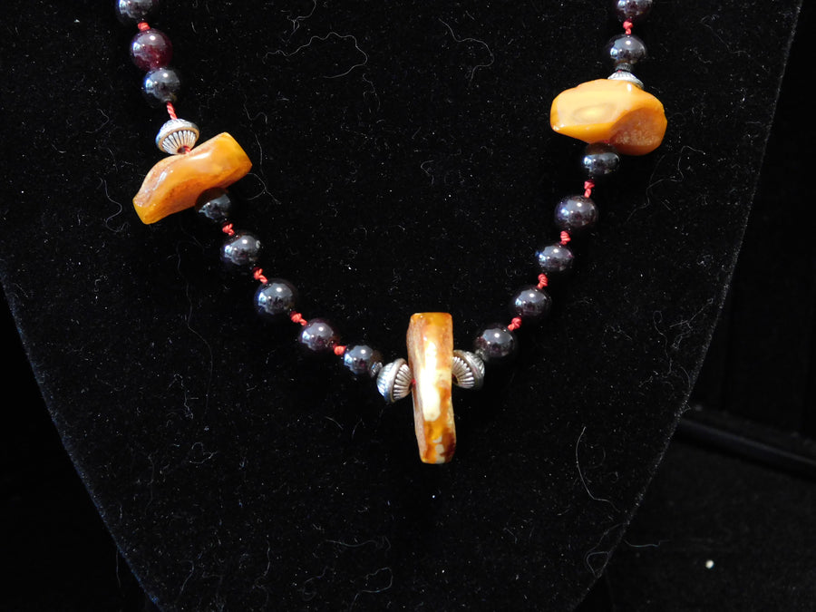 Baltic Amber with Garnet Necklace